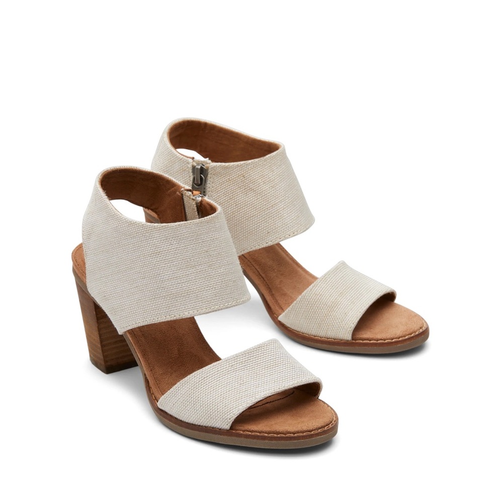 Toms Natural Canvas Block Heel Sandals